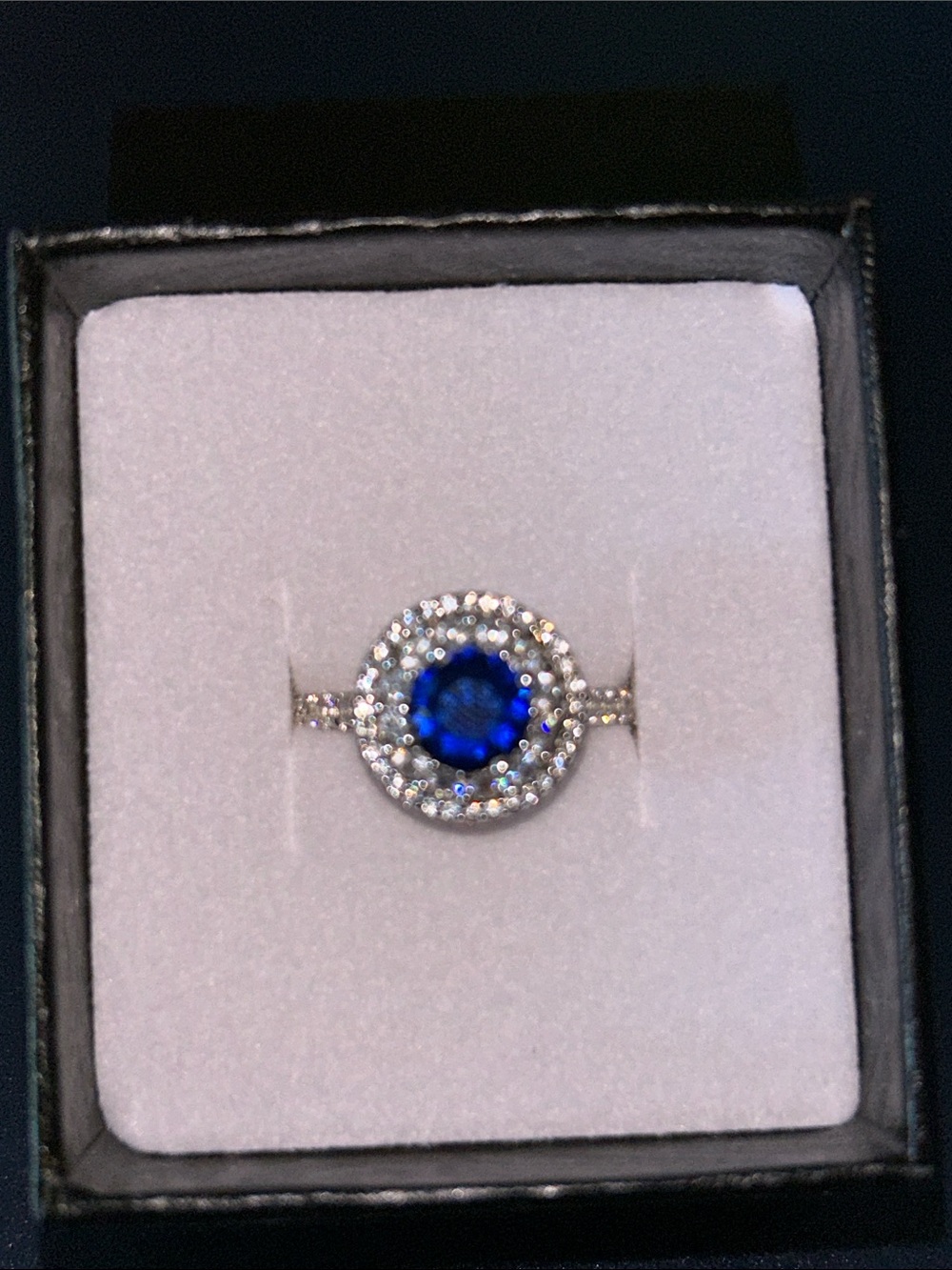 Lab Sapphire, CZ and Sterling Ring